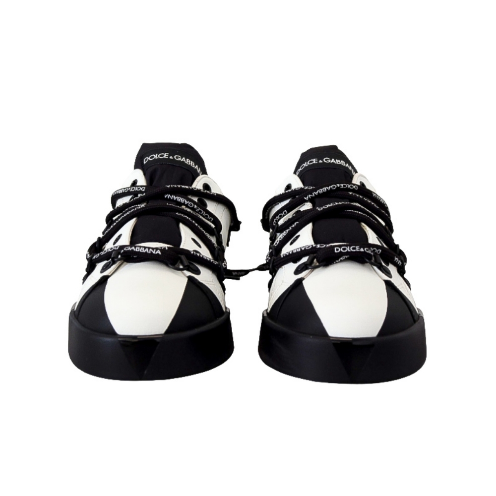 DOLCE & GABBANA 💎 Leather Black White Lace Designer Sneakers Shoes EU 42 - Picture 4 of 5
